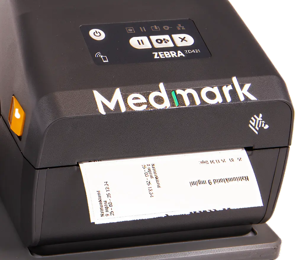 Etikettskrivare från Medmark för digital läkemedelshantering och säker märkning inom vården.